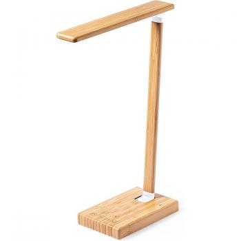 Lámpara Cargador Inalámbrica de Bambú 25 LEDs Plegable con 3 Niveles de Luz y Conexión USB