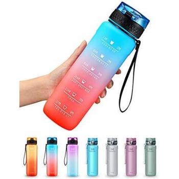 OMORC Botella Agua Deporte, Botella Agua Gimnasio, Botella Plastica Tritan Reutilizable Filtro 900ml, Cepillo de Limpieza&Marcador de Tiempo, sin BPA