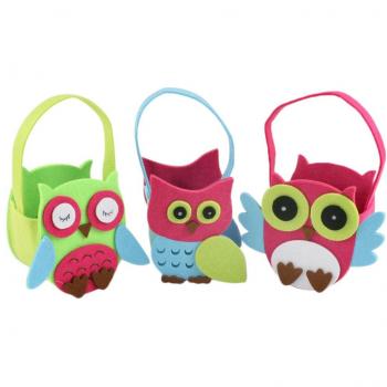 Mopec Cestas con Forma de buhos, Pack de 3 Unidades, Fieltro, Fucsia, 9.00x11.00x11.00 cm