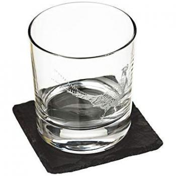 Personalized Pheasant Engraved Glass Tumbler and Slate Coaster Gift Set