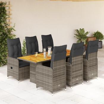7-Piece Grey Poly Rattan Garden Bistro Set with Cushions