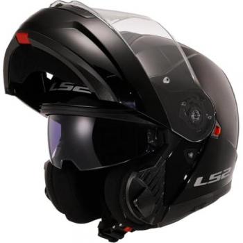 Casco Modular LS2 Strobe II Gloss Black - Negro Brillante, Talla XXXL, diseño aerodinámico, sistema de ventilación eficiente, visera solar integrada, cierre de doble hebilla