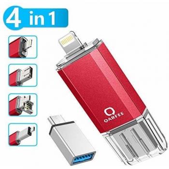Memoria Flash 4 en 1 de 32 GB Compatible con iPhone y Dispositivos Android Memory Stick Expansión para iPhone Android teléfono Tablet PC y Dispositivos con USB/Micro USB/Type C/iOS L-Port-Red