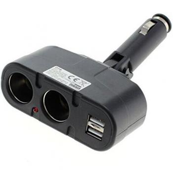 Adaptador de Coche Universal con Doble Salida USB y 2 Conectores - 4.5A, Compatible con 12V/24V, Color Negro