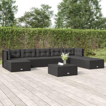 8-Piece Black Poly Rattan Garden Lounge Set with Cushions