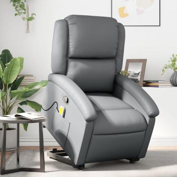 Silla de elevación de salto de masaje gris reclinable con características de sillón reclinable, masajeador, cuero artificial y color gris