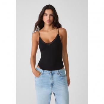 Stradivarius Black Lace-Trimmed Seamless Bodysuit XS