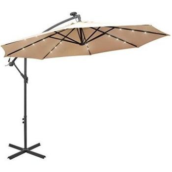 vidaXL Sombrilla Colgante Luces LED Palo Metálico 300 cm Arena Parasol Toldo