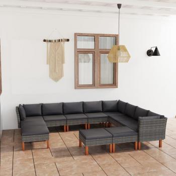 12-Piece Grey Poly Rattan Garden Lounge Set with Cushions