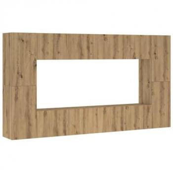Juego de 8 Muebles de TV Pared en Madera Ingenierizada Roble Artesanal