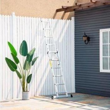 HOMCOM Escalera de Aluminio Plegable y Portátil con Estructura Triangular, 2 Formas de Uso, Pies Antideslizantes, Articulación Rail, Capacidad Má