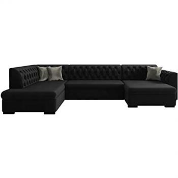Sofá rinconero Comfivo 269 con función de descanso y caja de ropa de cama, 345 x 205 x 82 cm, tapizado en Magic Velvet
