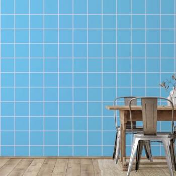 Papel pintado Hexoa cuadrados azul piscina 52x1000cm