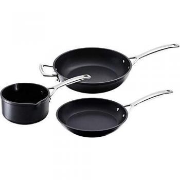 Le Creuset Set de menaje de aluminio antiadherente, 3 piezas, Ø 16, 24 y 26 cm, Libre de PFOA, Para todas las fuentes de calor, incluso la inducción, Antracita/Plateado
