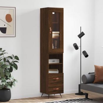 Aparador de madera contrachapada marrón 34,5x34x180 cm con 2 cajones y 2 estantes, mueble de almacenaje para salón, buffet y armario auxiliar