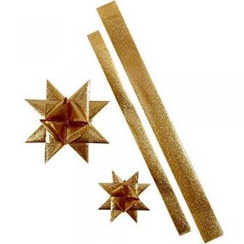 Cintas de papel estrelladas con glitter dorado, 16 cintas, largo: 86+100 cm, ancho: 25+40 mm, diámetro: 11,5+18,5 cm