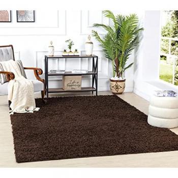 Alfombra de Pasillo Shaggy Rectangular 80 x 220 cm, Pelo Largo, Suave, Color Marrón Oscuro, Surya