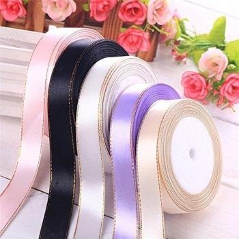1 x 25 Yard Rollo de 25 mm de satén blanco con borde de oro boda Navidad Wrap presenta