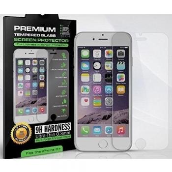 Premium HD iPhone 6+ Plus Tempered Glass Screen Protector - Top-Quality 9H Hardness, .33mm Thick - Protects From Drops & Scratches - Highly Responsive, Feels Exactly Like Your Cell/Mobile Phone's LCD Screen - No Smudge, No Fingerprints - Is 100% Clear - L