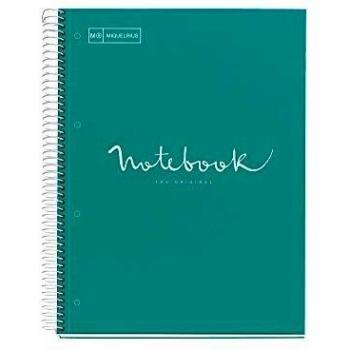 Miquelrius - Cuaderno Notebook Emotions, 1 Franja de Color, A4, 80 Hojas Cuadriculadas 5 mm, Papel 90 g, 4 Taladros, Cubierta de Cartón Duro, color Turquesa