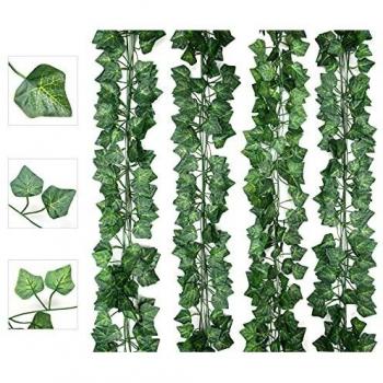 AIOR 24 Piezas Plantas Hiedra Artificial, Decoración Exterior Colgante Guirnalda Vine Follaje Hojas Verdes Flores para Hogar Boda Escalera Ventana Balcón Valla Jardín Mesa Fiesta, 24PCS