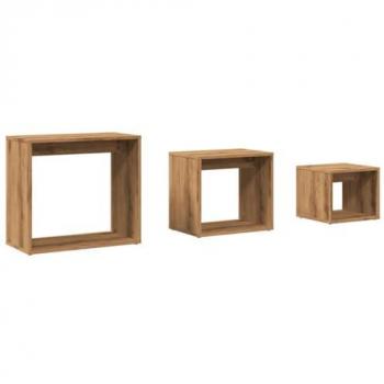 Mesas apilables 3 piezas de madera contrachapada color roble artisan
