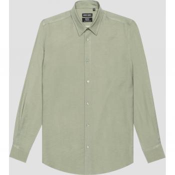 Regular Fit Soft Viscose Blend Green Button-Up Shirt