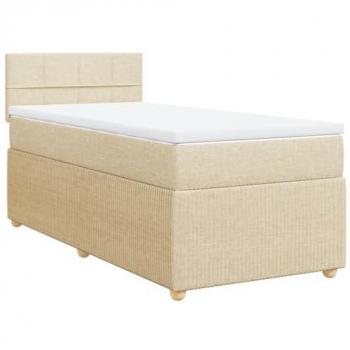 Cama box spring con colchón tela color crema 80x200 cm