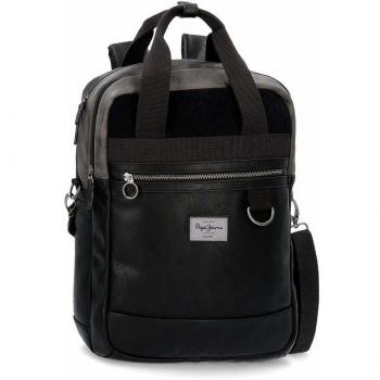 Pepe Jeans Miller Mochila Adaptable para Portátil 15,6 Negro 32x42x12 cms Piel Sintética 16.13L