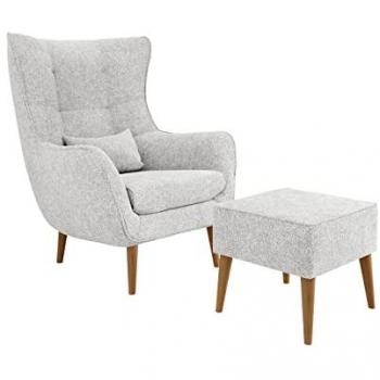Sillón Comfivo 206 Tapizado en Gris con Patas de Madera, 106x80x95cm