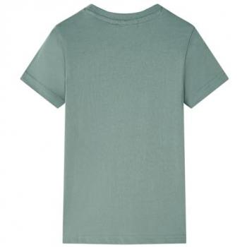Camiseta Infantil de Manga Corta Estampada de Dinosaurio en Color Caqui Talla 140