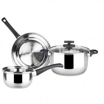 MAGEFESA STYLE Batería de cocina, 4 piezas, cacerola, cazo, sartén, tapa de cristal Fabricada en Acero Inoxidable, Fácil Limpieza y Apta lavavajillas, Apta para todo tipo de cocinas especial INDUCCIÓN