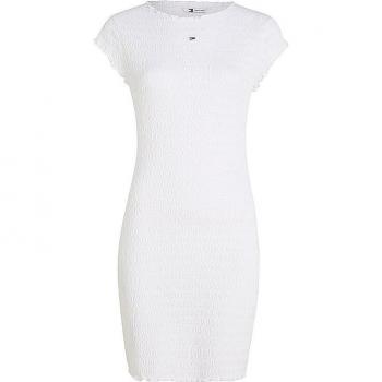 Vestido Tommy Jeans Mini de Manga Corta Bodycon Fruncido Blanco