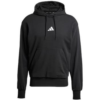 Sudadera con capucha adidas Essentials Feelcozy de felpa francesa, negra/blanca, talla S