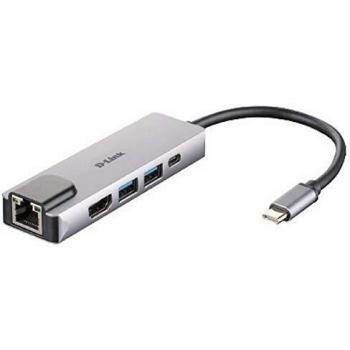 D-Link DUB-M520 - Hub USB tipo C, 5 en 1, adaptador USB C con HDMI 4K y 1080p, 2 puertos USB3.0/USB2.0, 1 puerto USB C de carga hasta 60W y datos