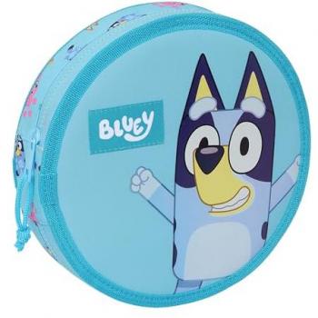 Plumier Redondo Bluey Celeste 18 Piezas, Estuche Infantil, Fácil Limpieza, 21x3.5 cm, Ideal para Niños de 5 a 14 Años