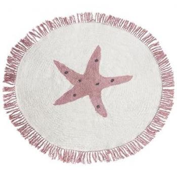 Alfombra infantil de algodón con patrón de estrellas color blanco crema ⌀ 120 cm
