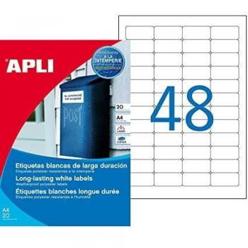 Apli 12112 Etiquetas impermeables, 45,7 x 21,2 mm, blanco