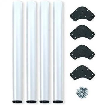 Emuca - Patas de mesa regulables Ø60x710mm, kit de 4 patas de acero, altura regulable 710-730mm, color blanco