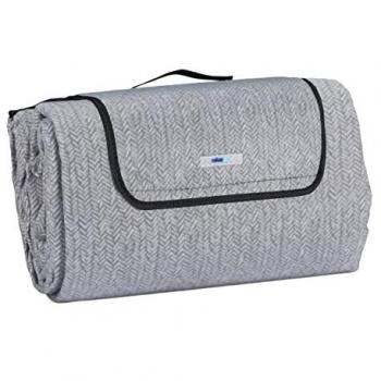 Manta Pícnic XXL Aislante e Impermeable 200x300 cm Estampado Espina Pescado Forro Polar Gris