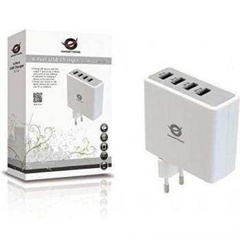 Conceptronic - Adaptador de Corriente con 4 Puertos USB, Gris y Blanco
