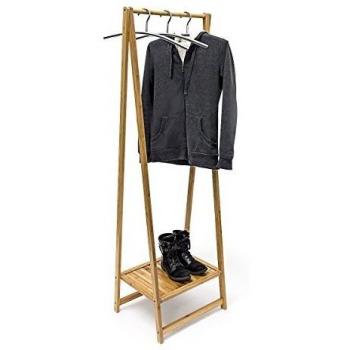 Perchero con Zapatero de Bambú Natural, 158,5 x 51 x 40,5 cm, Burro con Balda para Zapatos, Ideal para Pasillo o Dormitorio
