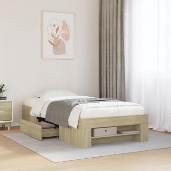 Estructura de cama sin colchón de madera de ingeniería roble Sonoma 90x200 cm color marrón