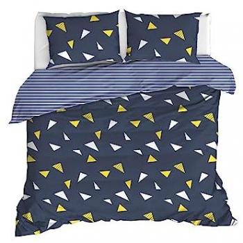 Juego de Cama Funda Nórdica 240x220 Algodón Suave Azul Oscuro con 2 Fundas de Almohada Amarillo y Blanco