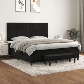 Cama box spring con colchón de muelles en terciopelo negro 180x200 cm