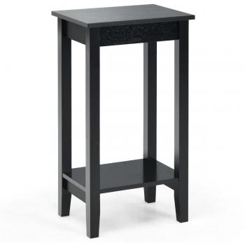 Mesita Auxiliar Costway con 2 Niveles, Mesa Baja Rectangular Estrecha y Compacta para Salón y Dormitorio, Color Negro, Dimensiones: 39,6 x 29,6 x 73,5