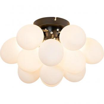 Lámpara de techo art déco negra con cristal opalino y 3 luces - Uvas
