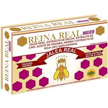 Robis Reina Real Mujer | Jalea Real Fresca | Contribuye Al Sistema Inmunitario Y Hormonal De La Mujer | Hierro, Onagra, Lino, Salvia | 20 Ampollas de 10ml