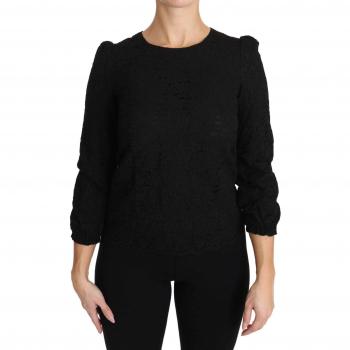 Dolce & Gabbana Black Floral Lace Zipper Top Blouse - IT36 | XS, Round-neck Knitwear, female, Black, Size: 3XS