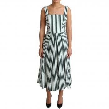 Green Striped Cotton A-Line Dress